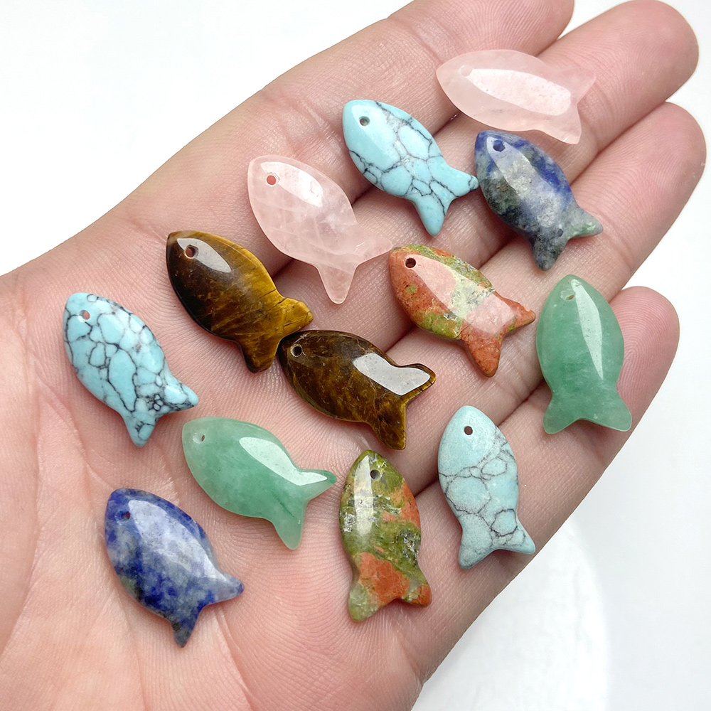 2Pcs Fish Shape Natural Stone  - Jewelry Making Gemstones recension och pris